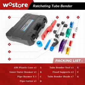 Wostore Tube Bender Kit Includes 1/4-7/8 Sizes Refrigeration Ratcheting Tubing benders Hand Tool Color Aluminium Alloy Replacement Head
