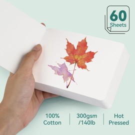 LIGHTWISH Mini Watercolor Sketchbook Square 60pcs 9x13cm Fine (Hot Press) 300gsm Travel Loose Leaf for Watercolor Sketching