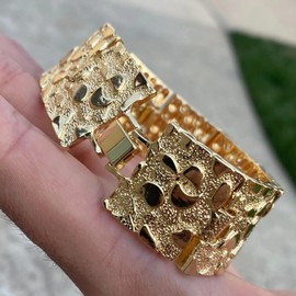 Bling Cartel Men's 14K Gold Plated Gold Nugget Hip Hop Bracelet Big 24MM Thick x 8" Inch