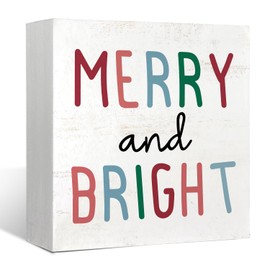 Mtrgdn Christmas Decor, Pastel Christmas Decor, Merry and Bright Christmas Wooden Box Sign Decor, Christmas Xmas Holiday Gift, Merry Christmas Rustic Art Home Shelf Desk Decor 5x5
