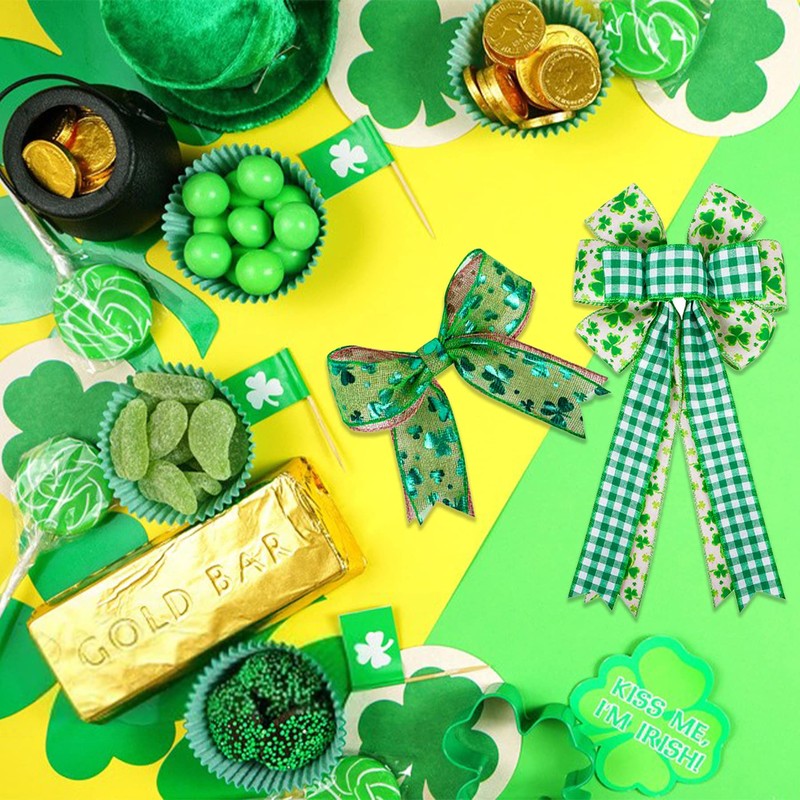 2 Rolls Shamrock Wired Edge Ribbon 2.5 Inch Wide St.