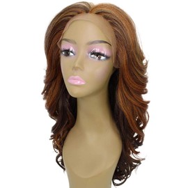 LUXLUXE Yenne Wavy 23 Inch Long 4X4 Hand-Tied Lace Front Wig, Heat Resistant Fiber, 20+ Shades of Natural, Dip Dyed, & Blended Colors (#BX4335 - Auburn Brown Blend)