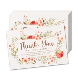 Thank You For Your Order Cards, 50-Pack Floral Thank You For Your Purchase Cards, 10.16 x 15.24 cm, Postcard Size