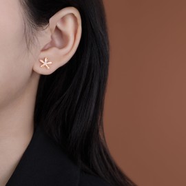 Reffeer Solid 925 Sterling Silver Small Flower Earrings Studs for Women Earrings Girls CZ Flower Stud Earrings (C-Rose Gold Plated)