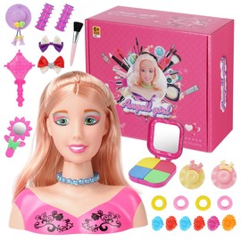 HOTUT Model Styling Head, 20.5 cm Makeup Head Doll Hairdressing Head, Head Makeup and Hairdressing Head for Children, Styling Head Makeup with Makeup and Hair Styling Accessories, Hair Clips, Hair