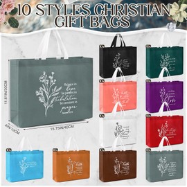 Paterr Large Christian Gift Bag Bulk Reusable 15.75'' x 11.81'' x 4'' Religious Bible Verse Bag with Handle Non Woven Tote(Mix Color,100)