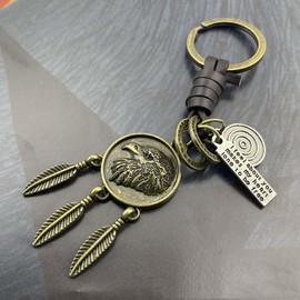 Rockyu Keychain, Men's, Women's, Vintage Style, Eagle Pendant, Genuine Leather, Unique, For Cars & Motorcycles, Gift Compatible, Fashionable Accessory, gold