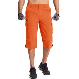 TACVASEN Men's Hiking Shorts Quick Dry 3/4 Capri Pants Multi Pockets Cargo Shorts Orange, 40