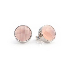 Pink Chalcedony stud earrings, everyday earrings, Vermeil Gold or silver, bezel set studs, round studs, October Birthstone studs, Birthday gift, pink round post earrings