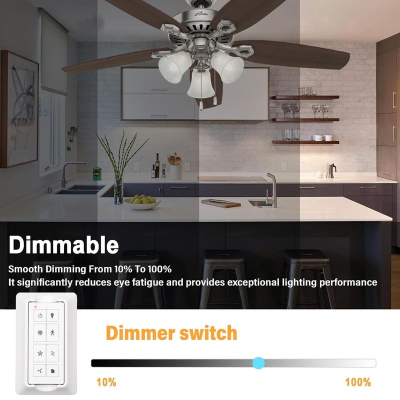 Ceiling Fan Remote Control with Light Dimmer, 3 Speeds Wall