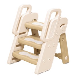 2-in-1 Foldable Toddler Step Stool for Bathroom Sink and Potty Training Ladder — Adjustable, Non-Slip Kitchen Helper Stool for Kids with Secure Handrails — Easy-to-Clean Plastic Toddler Standing Tower