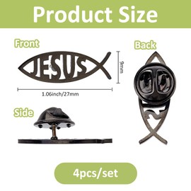 SUPERFINDINGS 4Pcs 304 Stainless Steel Lapel Pin Backs Black Jesus fish brooch Cartoon Fish Pin Christian Jewelry for Coat Shirt Suit Collar Accessories Gift