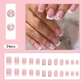 Yivaiks Pink Fake Nails Press on Nails Short Full Cover Flase Nails Acrylic Nails for Women and Girls 24PCS…