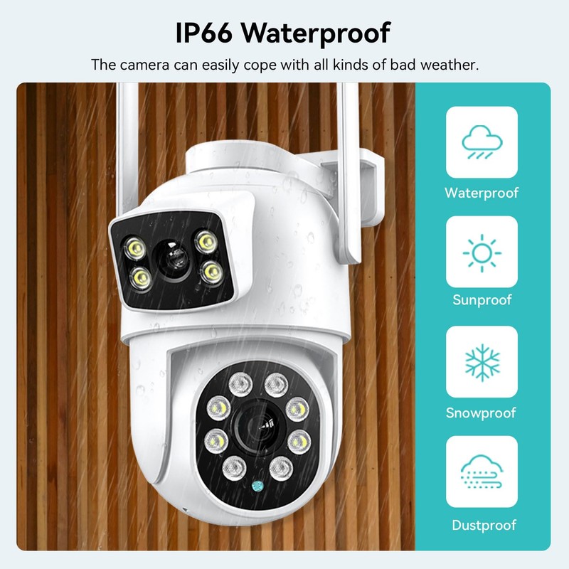 3k 6MP Security Camera Outdoor Dual Lens, 2.4Ghz WiFi 360°PTZ