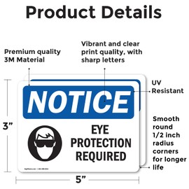 (2 Pack) Eye Protection Required Sign With Symbol OSHA Notice Sign 5 Inch X 3.5 Inch Vinyl Label Decal Sticker Weather Resistant, UV Protected for Workplace, Construction Site, Made in the USA