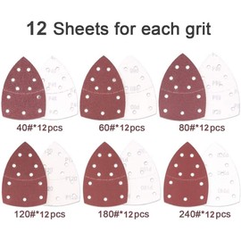 Mouse Sander Pads, 72pcs Sandpaper for Electric Sander 152x105mm Multi Tool Sanding Pads 11 Holes Hook and Loop Detail Sander Pads 40 60 80 120 180 240 Grits Sanding Sheets for Sanding Mouse