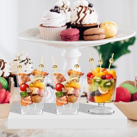 100Pcs Dessert Cups with Spoons&Cocktail Picks 5 Oz Mini Clear Plastic Parfait Shooter Cup Round Small Round Serving Goblet Disposable Appetizer Fruit Desert Bowl for Party Charcuterie Yogurt Pudding