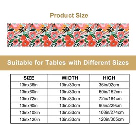 Retro Floral Table Runner,70s Boho Abstract Colorful Flowers Vintage Botanical Nature Flowers Decorative Tabletop Kitchen Decor for Dining Room 13x36 Inch