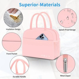 DALINDA Lunch Bag Women, Lunch Box for Women Men Reusable Insulated Lunch Tote Bag, Handbags Case High Capacity for Travel Work Picnic - PINK