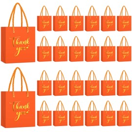 Honoson 60 Pcs Mini Gift Bag with Handle 4 x 2.75 x 4.5'' Small Thank You Paper Foil Gift Bag for Wedding Birthday Party Favor(Orange)