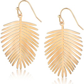 Humble Chic Gold Leaf Earrings for Women - Bohemian Tropical Plated Gold Dangle Earrings, Unique Hanging Boho Earrings for Women, Palm Tree Dangly Drop Long Dangling Earrings for Women, 2" inch - Gold