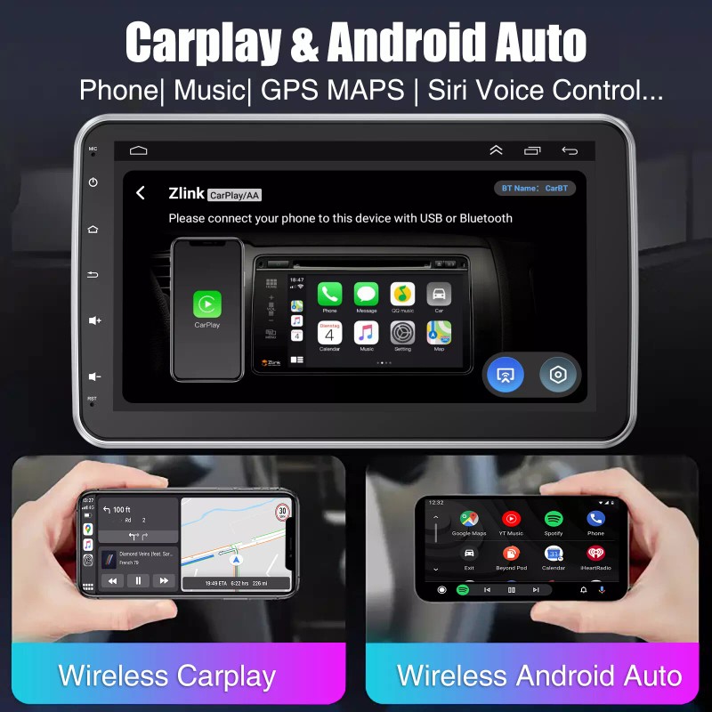 ESSGOO 1 DIN 10" Android 14 Carplay Car Stereo Bluetooth