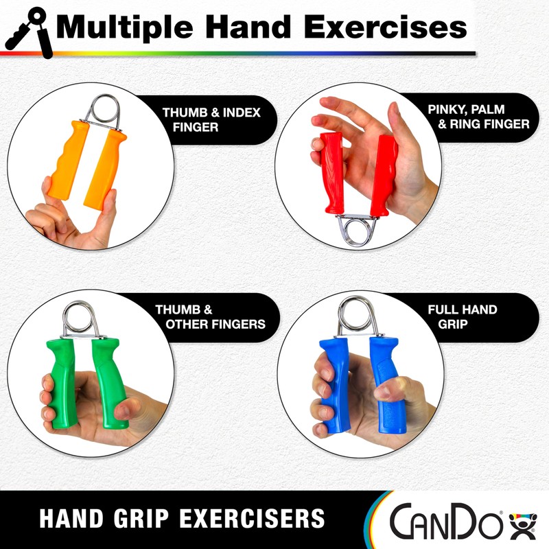 CanDo Hand Grip Exerciser 5 pair set, X-Light - X-Heavy