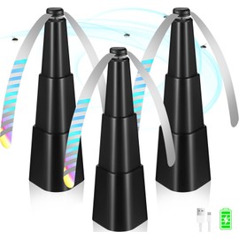 chemotex Fly Fan for Tables Rechargeable Fly Fan for Outdoor Keeps Flies Away Fly Repellent Fans for Outdoor Table Top Bug Repellent Fan with Holographic Blades for Picnic (Black, 3Packs)