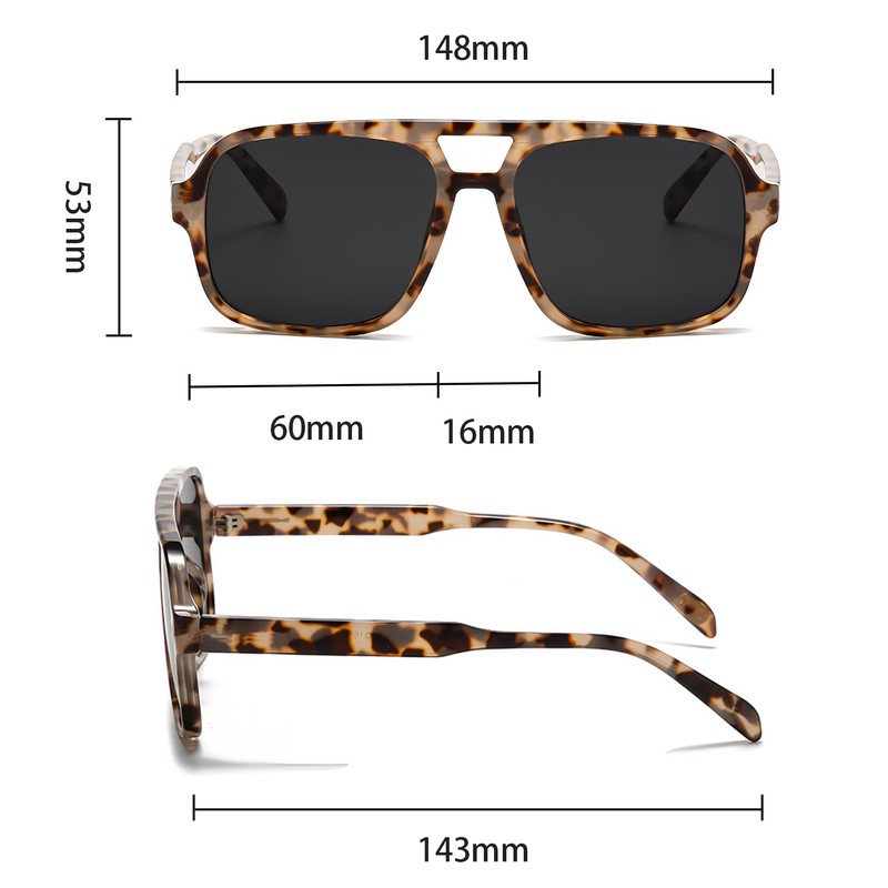 RUNHUIS Vintage 70s Sunglasses Women Men Retro Large Square Frame