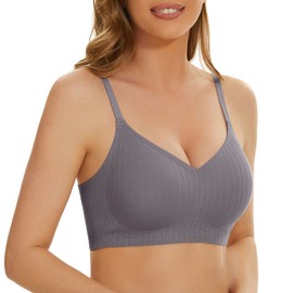 WOWENY Push Up Bras for Women Padded Bra No Underwire Wireless Jelly Strip Soft Support Comfortable Seamless Bralette (Gray, XX-Lage)