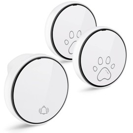 Comsmart Smart Wireless Dog Door Bell, Doggie Doorbell for Pet Potty Training Communication Go Outside Press Button with 38 Melodies 4 Volume Levels LED Flash (1 Receiver & 2 Transmitter), White