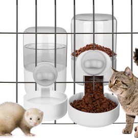 Hanging Automatic Pet Food Water Dispenser Set,Gravity Feeder Food Dispenser,Suitable for Caged Rabbits, Cats, Guinea Pigs Ferret, Dutch Pigs, Puppies, etc., Gray