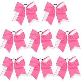 8PCS Cheer Bows Bulk Glitter Cheerleading Bows Girls Hair Bows Pink Silver Cheer Bows Elastic Band Ponytail Holder for Cheerleaders Teen Girls College Sports Competition