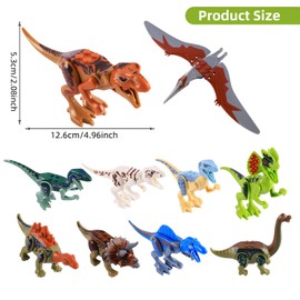 Necdeol Dinosaur Block Toy Set, 11 Pieces Realistic Dino Figures Play Set, Includes Tyrannosaurus Rex, Triceratops, Pterosaurs, Dinosaur Educational Toy from 3 4 5 6 7 8 Years