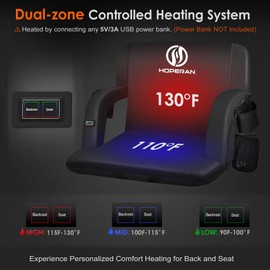 HOPERAN 25" 2pcs Heated Stadium Seats for Bleachers with Back Support, 3 Levels Heated Bleacher Seat with Backrest, Portable Heated Stadium Chairs with Back and Cushion for Outdoor Games Sports