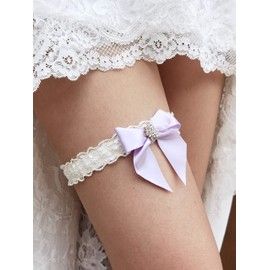 Liguero nupcial de encaje para novia con diamantes de imitación S23, Azul (Sky Blue), Talla única