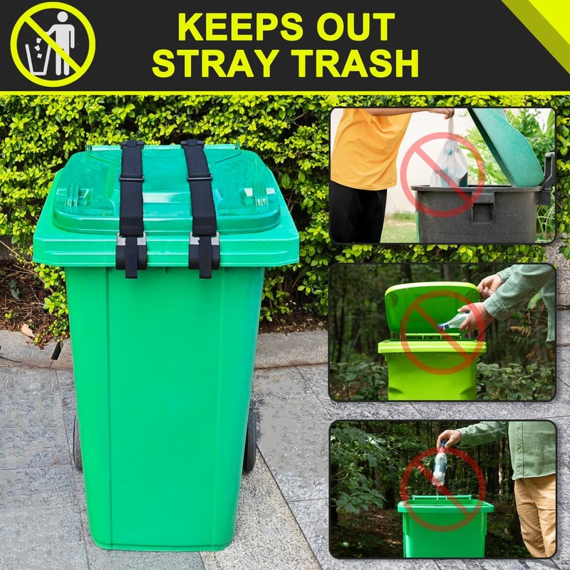 GripHandle Metal Double-Claw Trash Can Lid Lock Strap for Animals,Bungee