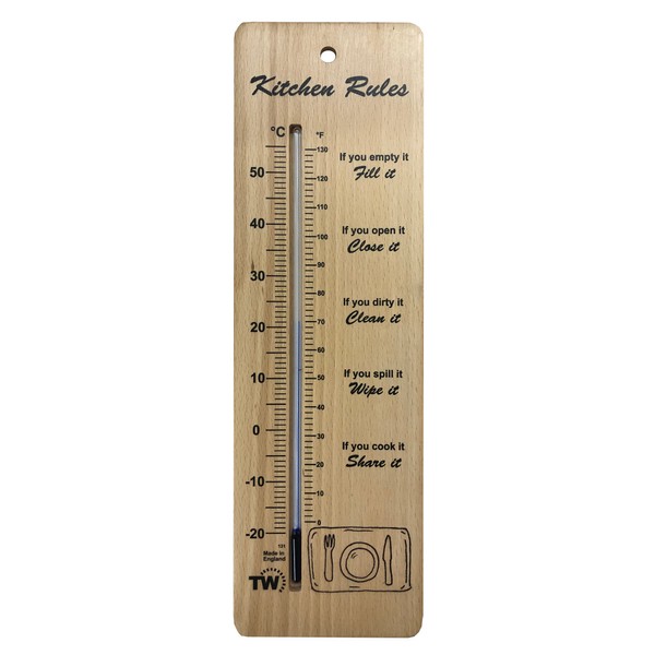 Grande termometro in legno da 380 mm con regole della cucina, termometro da parete affidabile e accurato, per uso in casa, cucina, facile da montare al muro