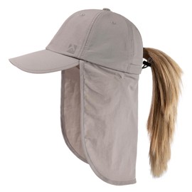 TOP-EX L/XL Ponytail Baseball Cap with Neck Cover Wide Brim UPF 50 Women Sunhat Summer Fishing Ladies Hat Water Resistant Camping Hat Packable Grey Large