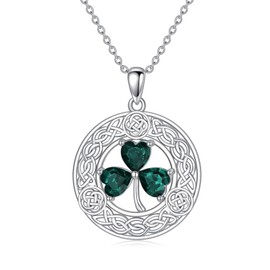 VONALA Clover Necklace with Crystal Sterling Silver Celtic Knot Shamrock Pendant Necklaces Irish Lucky Jewellery St Patricks Day Gifts for Women Girls