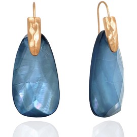 OZEL – Teardrop MOP Earrings for Women, Hammered Fish Hook and Resin processed with delicate cutting (101Blue)