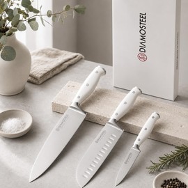 diamosteel White Knife Set, 3-Piece Knives Set for Kitchen with Elegant Box