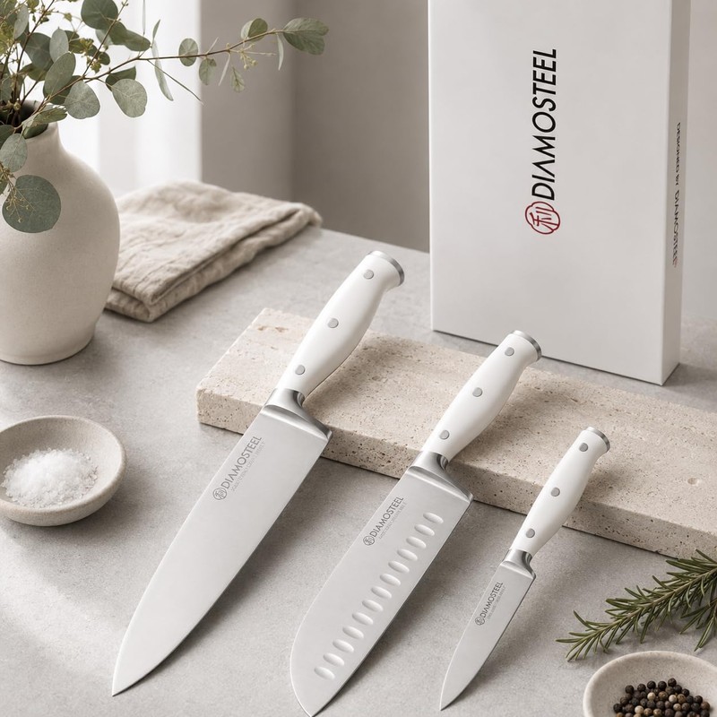 diamosteel White Knife Set, 3-Piece Knives Set for Kitchen with