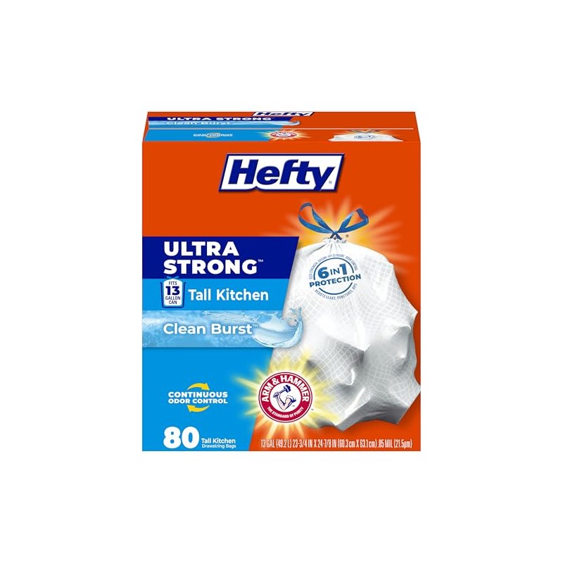 Hefty bolsas de basura con cordón para cocina, ultra fuertes,