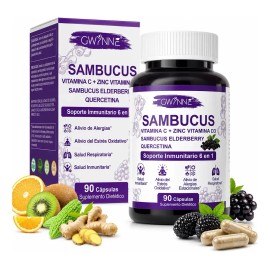 Gwynne Sambucus Suplemento Extracto Sauco 1000mg Vitamina Zinc Quercetina Soporte Inmunitario Alivio Alergias Salud Respiratoria Cápsulas