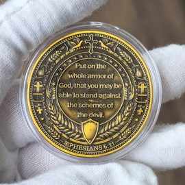 Armor of God Challenge Coin - Christian Inspirational Coin with Ephesians 6:11 Bible Verse - Motivational Knight Design - Religious Coin for Faith and Courage ﻿ ﻿