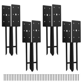 4"x 4" Wet Concrete Fence Post Anchor 4 Pcs(Inner Dia 3.6"x3.6") Heavy Duty U Shape Fence Post Holder Ground Spike Metal Black Powder Coated for Fence, Railing, Pergola Wood Post Bracket Anchor