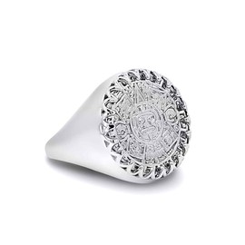 Claddagh Gold Solid Sterling Silver Aztec Sun Mayan Calendar Signet Statement Ring (Size 7)