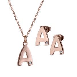 LuckyLy Set de Joyería para Mujer de Iniciales, Acero Inoxidable con Baño de Oro Rosa 18k y Zirconia Cúbica, Juego de Collar y Aretes Letras – Accesorios, Regalos para Mujer Originales y Regalos para Mamá, Modelo Yara, Letra A