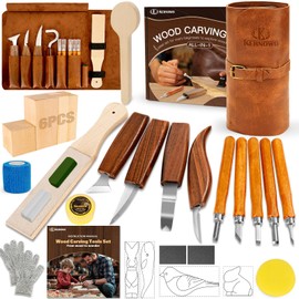 Wood Carving Kit, 32Pcs Wood Carving Tools with Storage Bag, Wood Whittling Knife Kit with 4pcs Templates & 11pcs Wood Carving Knives for Wood DIY Beginners